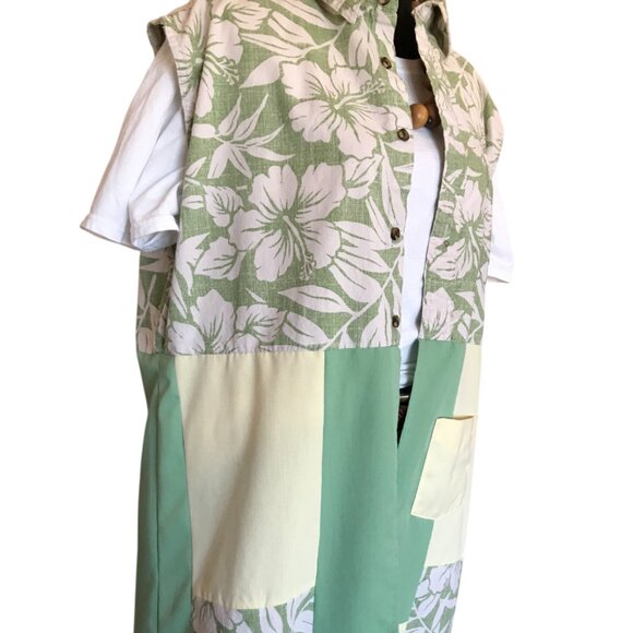 Patchwork Boho Duster, Plus Size XL: Upcycled Tropical Print Layering Jacket - Picture 5 of 11